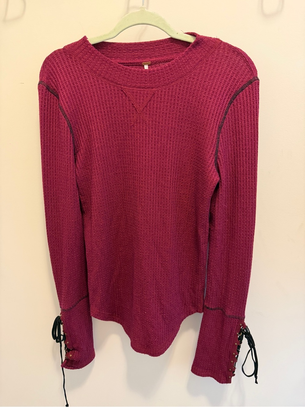 Free People Women's Long-Sleeve Waffle Knit Top in Berry